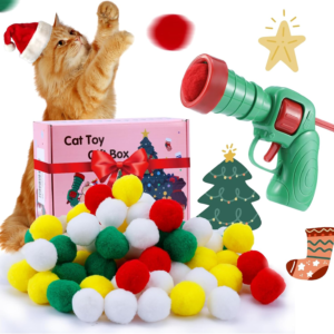 🎄Christmas Cat Toy Balls with Launcher, Xmas Cat Gift Box, Interactive Kitten Toys for Indoor Cats Self Play, Suitable for Training and Playing. Funny, Puzzle, Furry.