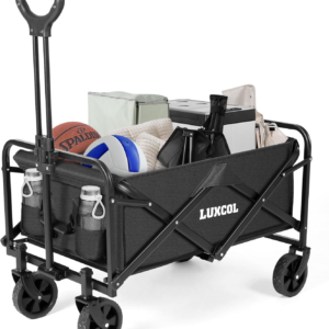 Collapsible Folding Outdoor Utility Wagon,Beach Wagon Cart with All Terrain Wheels & Drink Holders,Portable Sports Wagon for Camping, Shopping, Garden and Beach